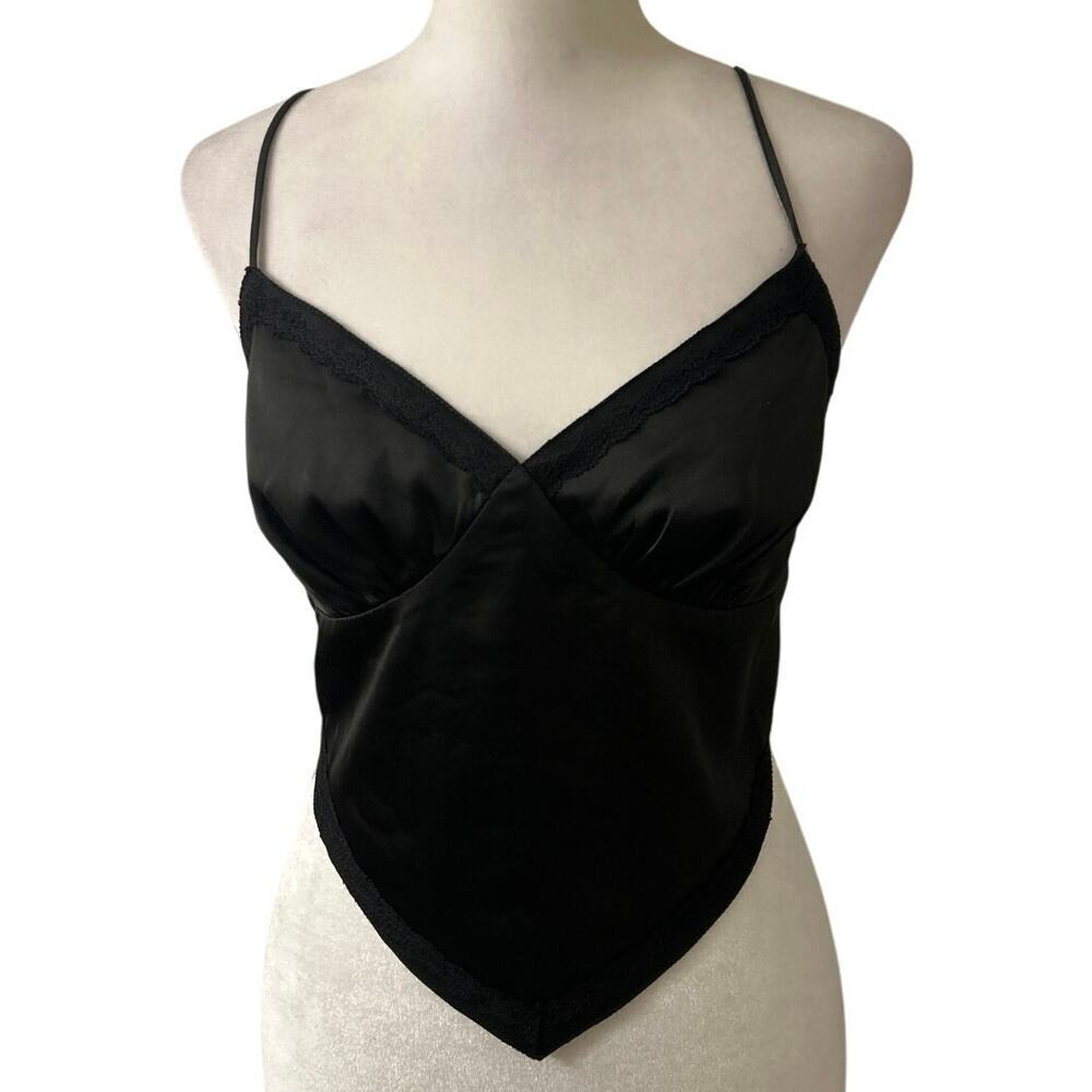 Mable Madison Black Satin Triangle Tie Crop Top Indie Babydoll Festival Y2K M